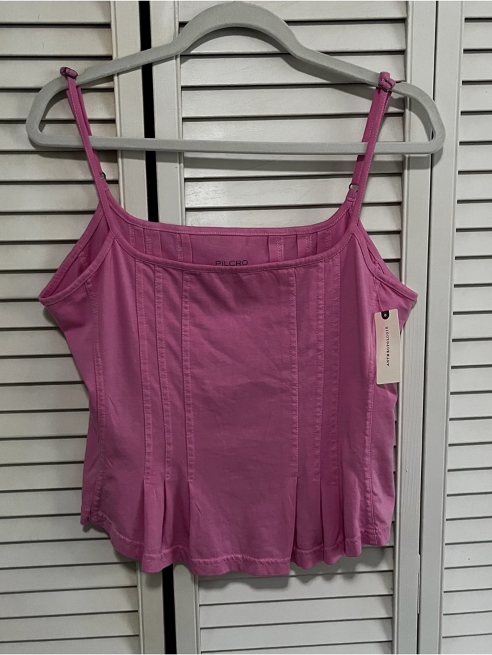 Pilcro Medium Pink Pintuck Square Neck Spaghetti Strap Tank Top New Anthro